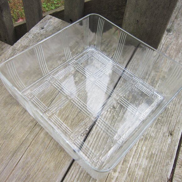 Hazel Atlas Square Refrigerator Box Dish w/ Lid Criss Cross Collection 8.5" 40s - Picture 6 of 8